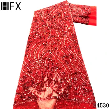 HFX Roșu Handmade cu Margele Dantelă Tesatura 2021 Înaltă Calitate Africane Paiete Dantelă Tesatura Broderie franceză Net de Mireasa Dantela Tesatura F4530