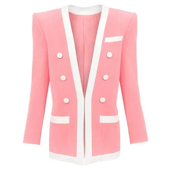 2020 Toamna anului Nou Designer Blazer feminino Femei V-Gât Costum Coat Breasted Dublu Roz Blazer Jacheta Haine mujer chaqueta