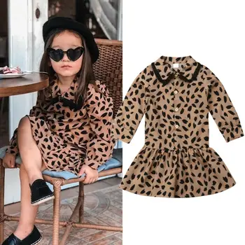 2019 Copii Copilul Fetita Tricou Rochie De Toamna Cu Maneci Lungi Butoane Leopard De Imprimare Haine De Petrecere, Rochii Tutu Îmbrăcăminte Drăguț