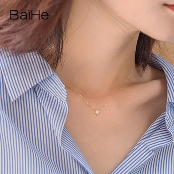 BAIHE Solid 18K Aur Galben 0.16 ct H/SI Diamante Naturale de Nunta pentru Femei la Modă de Bijuterii Fine Princess Square Coliere de Diamante