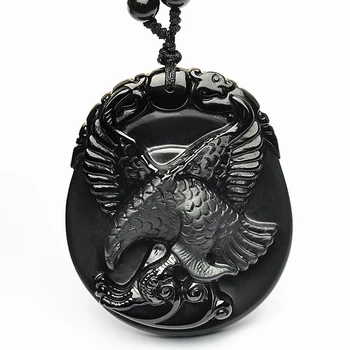 Obsidian Negru Vultur Colier Pandantiv Sculptate Manual Vulturul Negru Bijuterie Amuleta Norocoasă