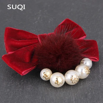 Nurca minge de brose pentru femei Catifea Panglică Bowknot Frumoasă Camee Simulate-perla Brose Vintage Elegant Costum de Bijuterii