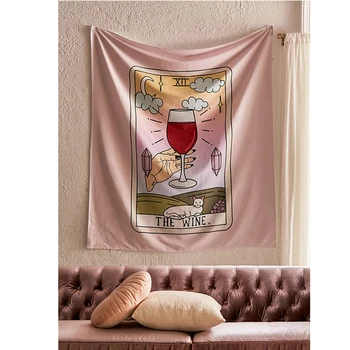 Tapiserie de culoare roz Tarot Tapiz Agățat de Perete pisica Covor Vrăjitorie Perete Pânză Chiromanție pahar de vin Roșu art Decor de Perete Tapiserii