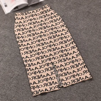 Femeile Scrisori De Imprimare Split Fusta Fusta Tricotate Femei Toamna Iarna Secțiunea Lung Talie Mare Sac De Șold