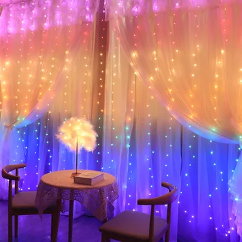 3x2.8m Curcubeu Perdea Lumini LED String Ghirlanda Zână Sloi de gheață Lumini Decorative pentru Petrecerea de Craciun Perete Dormitor Decor Nunta