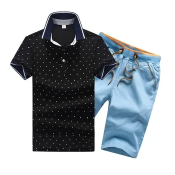 2 Seturi de Piese de Barbati din Bumbac Vara Mens Polo Shirt Butonul Bărbați Seturi Rândul său, în Jos Gâtul 4XL pantaloni Scurți Și Tricouri Pentru Bărbați Haine Slim Stil