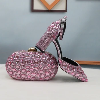 Copilul Roz de Cristal Vara Sandale de curea glezna Moda pantofi de nunta femeie a Subliniat deget de la picior toc Gros Pantofi cu Toc 2020 New Sosire