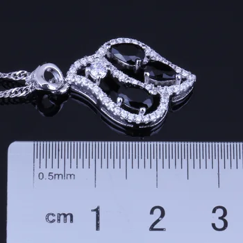 Minunat Frunze Negre Cubic Zirconia Albe CZ Placat cu Argint Seturi de Bijuterii Cercei Pandantiv Lanț V0025