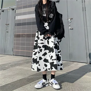 Harajuku Retro Feminin Talie Inalta Fusta a-line 2020 Nou Toamna High Street Vintage de Buzunar Model Vaca Femei Fuste 90 Haine