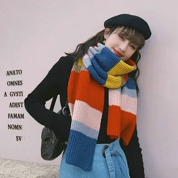 Coreea de sud Yaya tricotate stil curcubeu colorate de lână eșarfă colegiul îngroșat cald gât designer eșarfă eșarfă femei eșarfă de moda