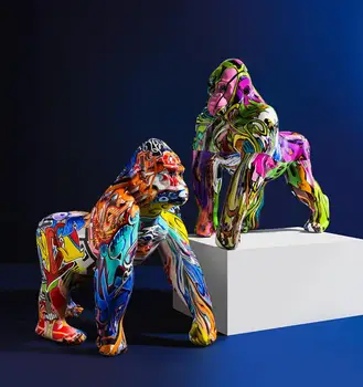 Creatie Graffiti Colorate Gorilla Sculptura Animal Statuie Creative Rășină Ornament Modern Figurina Decor Acasă Cadou