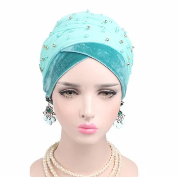 Catifea, dantelă Perla hijab Cap Turban Musulman Coada Lunga văl Pălărie islamic Underscarf capota doamnelor africane folie sub eșarfe
