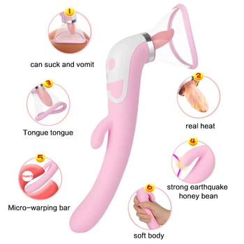 Muie Suge Clitorisul Vibrator pentru Femei Încălzire Biberon Fraier Mare Lins Limba Magic Wand Massager Vagin, Penis artificial Jucarii Sexuale