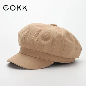 COKK Bereta Pălărie Femei Capac de vânzător de ziare Octogonal Pălării Pentru Femei Doamnelor Pălării de Moda Retro Palarie Toamna Iarna Capac Gorro coreean Vintage