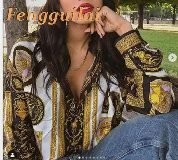 2020 Primavara Toamna Femei De Moda Elegant Boho Gât Adânc V Ademenitoare Tricou Ochi-Prinderea Print Sarpe Arunca Bluza Cu Maneci Lungi