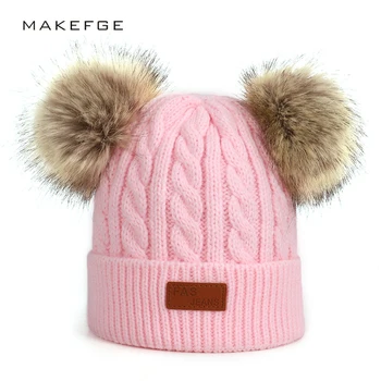 2019 noi pentru copii tricot pălărie de iarnă băieți și fete pompom bumbac pălărie drăguț copil etichetă copii pălărie de iarnă în aer liber cald pălăria distractiv