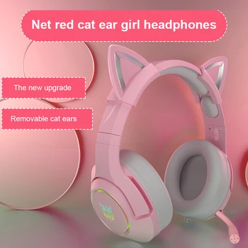 K9 Roz Pisica Ureche Căști de Anulare a Zgomotului Bluetooth Adulți Și Copii cu Cască Suport TF Card FM Radio Cu Microfon Wireless+Cablu