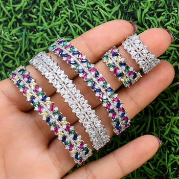 GODKI de Lux la Modă Arabia Saudită Brățară Inel Set de Bijuterii Pentru Femei Nuntă Cubic Zircon Cristal CZ aretes de mujer modernos 2019