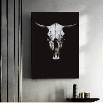 Nordic Arta Canvas Tablou Alb Negru Craniu De Vacă Fata Animal Print Imagine De Animale De Arta De Perete Poster Camera De Zi Dormitor Decor Acasă