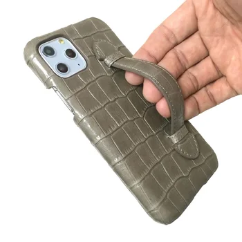 Solque de Lux din piele de crocodil de cazuri pentru iPhone 11 12 Pro Max de telefon de mână Drăguț suport de curea ultra subțire hard cover Gri