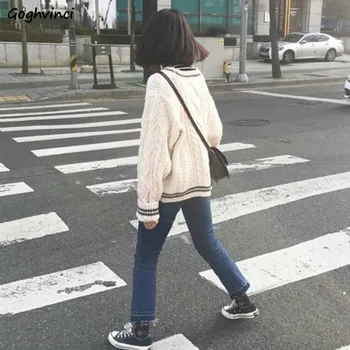 Cardigan Femei Spriped Singur Pieptul Bej de Primavara Toamna coreea Style All-meci Moda Casual Confortabil Streetwear Chic