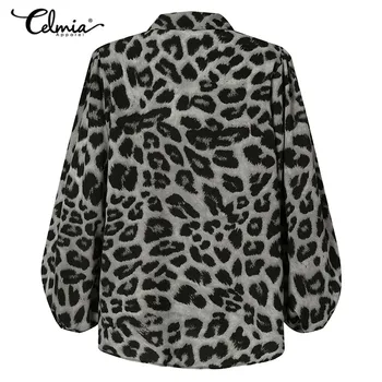 Celmia Femei Bluze 2021 Moda Lantern Maneca Office-Eleganta, Camasi Casual Rever Liber Leopard Print Tunic Top Petrecere Blusas