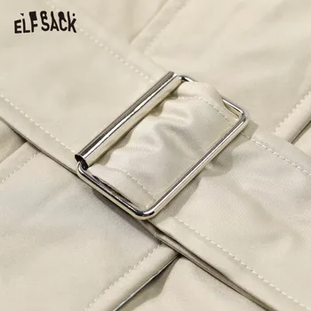 ELFSACK Kaki Solid Pur Supradimensionat cu Gluga 90% Alb Jos Haina Femei,2020 Guler de Blană de Iarna coreean Doamnelor de zi cu Zi Caldă Uza