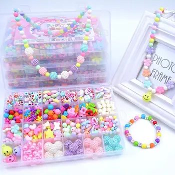 Asortate din Plastic de Șirag de mărgele Acrilice Kit Accesorii DIY Bracelects Jucării de Luare de Bijuterii Copii Set Margele Creative Cadouri pentru copii GYH