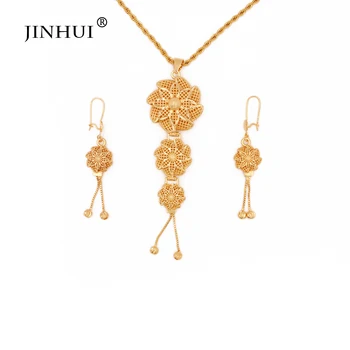 Seturi de bijuterii de aur de 24K culoare colier pandantiv cercei set pentru femei Africane Dubai Franța Indian nunta bijuterii de mireasa, cadouri de