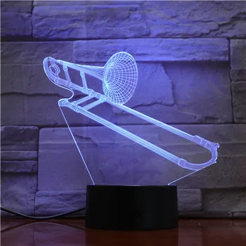 Cornul Desgin 3D Lampa de Noapte Trombon Instrument Muzical Masa de Lumini LED-uri Colorate Lampa de Birou Decor Iluminat Partid Decor de Lumină