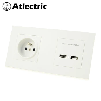 Atlectric FR Standard de Priza Dual USB Port de Încărcare Coaxial Jack de Putere de Perete Priza de curent Electric Panou de Plastic