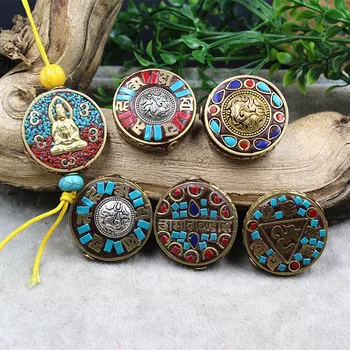 2 buc/lot Vintage Handmade Nepal Stil de Cupru Farmecul Margele Budismul Rugăciune Decor Margele Spacer Bijuterii DIY rezultate Pentru Cadou