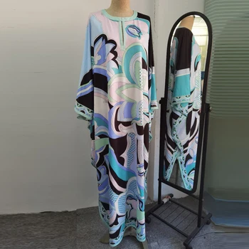 AELESEEN Toamna Designer de Moda Liber Maxi Rochii Femei Batwing Maneca Contrast de Culoare Tipărite Elastic Lung Rochie XXL