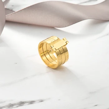 Baoyan Placare cu Aur din Oțel Inoxidabil Inele de Blocare Gravate CH Scrisoare Inele de Cuplu de Brand de Moda de Nunta Inele de Logodna Pentru Femei