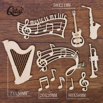QITAI 55PCS/CUTIE Chitara/harpă/notă muzicală Artizanat din Lemn Felii De melodie DIY Scrapbooking Accesorii Handmade, Decor Acasă WF322