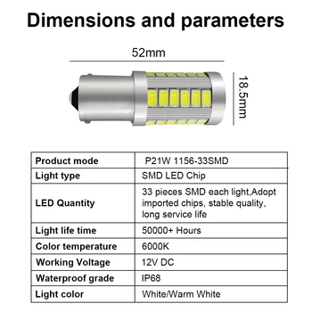2 buc 1156 P21W BA15S 33 SMD 5630 5730 LED-uri Auto de Backup de Rezervă Lumina de Frână de Motor Bec lumini de Zi Lumina Alb 6000K Amber 12V