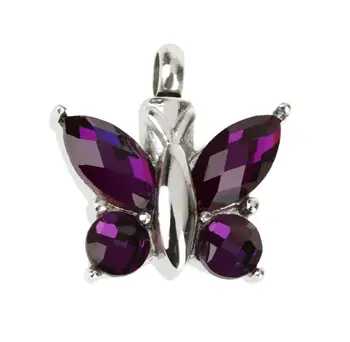 Fluture Stras Incinerare Suvenir Memorial Ash Urna Titularul Pandantiv Colier Purple pentru Femei Barbati Moda Bijuterii