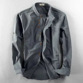 Schinteon Bărbați Lenjerie de pat din Bumbac Mâneci Lungi Tricou Casual Slim Confortabil Tradițională Chineză Mandarin Collar Shirt M-7XL