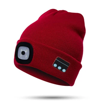 Bluetooth Beanie Hat cu LED-uri Faruri Aprinse Beanie Cap Reincarcabila cu Bluetooth fără Fir Cald Iarna Tricot Pălărie d88