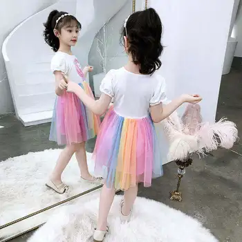 VIDMID Fete Curcubeu haine de vară scurtă rochie de desene animate noi cu maneci scurte fata rochie de printesa pentru copii haine dantelă P774