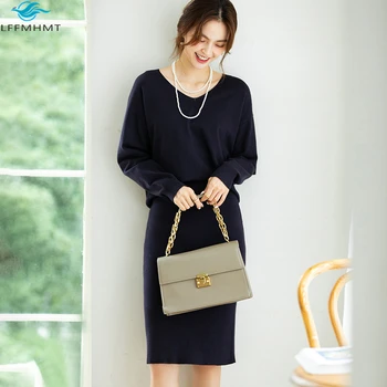 Moda pentru femei Slim Fit Culoare Solidă v-Neck Loose Casual Pulover Tricotat Fusta Office Lady Versiunea coreeană Toamnă Două Bucăți Seturi