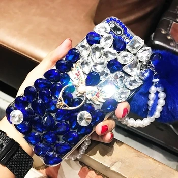Design de moda DIY Bling Cristal de Diamant Stras Cu Blană Minge Ciucure Caz de Telefon Pentru Samsung j7 j8 j5 j6 j4 A9 A8 A7 A6 2018