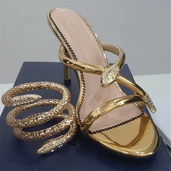 MILI-MIYA New Sosire Șarpe de Aur Glezna Curea Sandale Gladiator Sexy sandale cu Toc Femei de Moda, Nunta, Petrecere, Pantofi