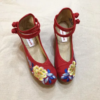Veowalk Chineză Mid Top pentru Femei Panza Plat Platforme Pantofi Doamnelor vechi Peking Floare de Bumbac Brodate Confortabil Zapatos Mujer