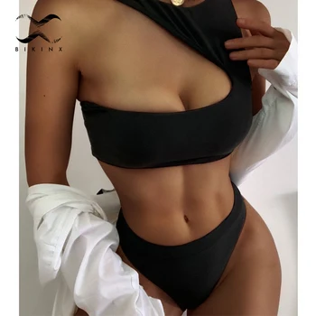 Sexy negru halter gât de costume de baie femei Taie costume de baie femei amatori de scăldat de Mari dimensiuni costum de baie feminin Bikini 2020 XL costum de baie nou