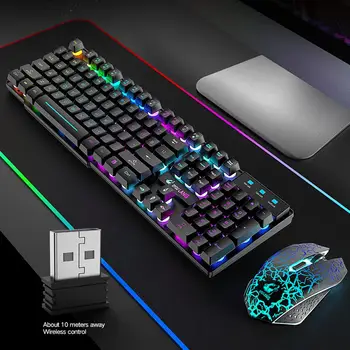 T3 Wireless Reîncărcabilă Colorat Jocuri de Lumină Tastatură Mouse-ul Setat pentru Laptop-uri