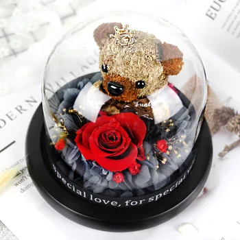 Noi Teddy Bear Flori de Trandafir În Cupolă de Sticlă Festival de Crăciun DIY Home Decor Nunta Aniversare de Ziua Mamei, Cadouri de Ziua Îndrăgostiților