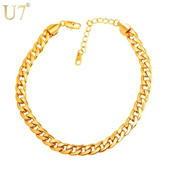 U7 Femei Fete Desculț Bijuterii de aur sau de Aur Cubanez Lanț Brățară de Picior, Brățară de 25-30 cm lungime A328