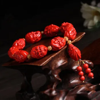 Chineză Roșu Natural Organic Cinabru Lohan Margele Brățară Brățară Elastice Budismul Amuleta Farmec Bijuterii Moda Femei Cadouri