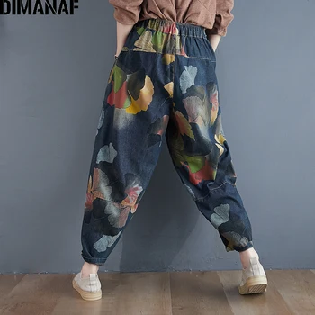 DIMANAF Femei, Plus Dimensiune Blugi Pantaloni Toamna Iarna Harem Pantaloni de Moda de Imprimare Talie Elastic Supradimensionat Vintage Pantaloni Streetwear